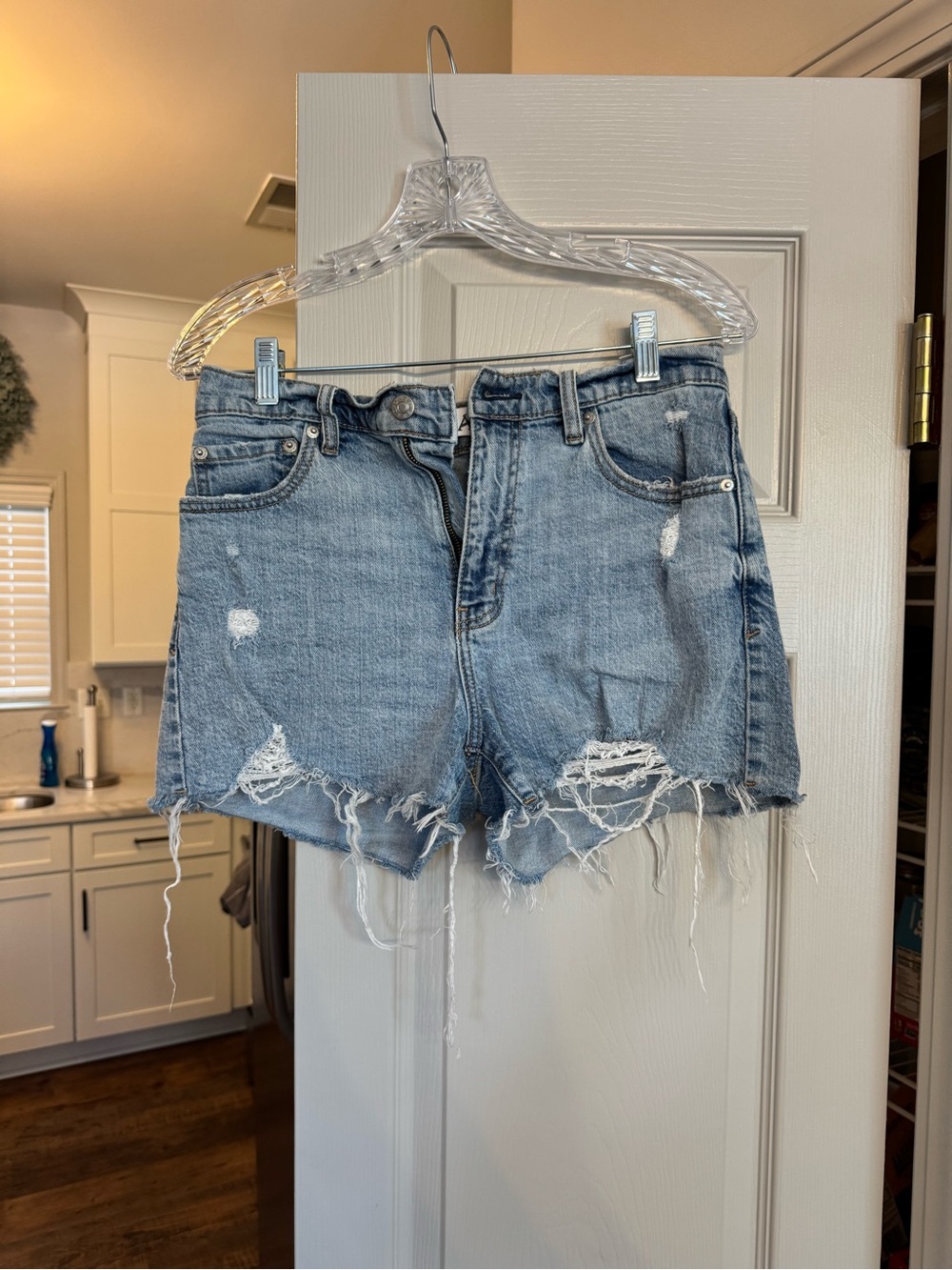 Women's Light Blue Distressed Denim Jean Shorts
